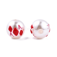 Halloween Opaque ABS Plastic Imitation Pearl Enamel Beads, Round with Diamond, Red, 11.5~12mm, Hole: 2mm(KY-G020-01L)