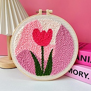 DIY Punch Embroidery Beginner Kits for Beginners, including Embroidery Fabric & Hoop & Yarn, Punch Needle Pen, Instruction, Flower, 200mm(PW-WG207F1-29)