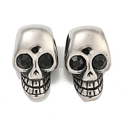 316 Surgical Stainless Steel with Rhinestone European Beads, Large Hole Beads, Skull, Jet, 24x14mm, Hole: 9mm(STAS-Q326-04AS)