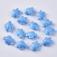 Handmade Porcelain Beads, Bright Glazed Porcelain Style, Tortoise, Dodger Blue, 19x15x8.5mm, Hole: 2mm(PORC-T005-001H)