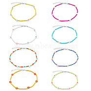 8Pcs 8 Colors Glass Seed Braided Flower Beaded Necklaces Set for Women, Mixed Color, 14.09 inch(35.8cm), 1Pc/color(NJEW-AN0001-32)