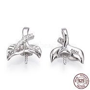 Rhodium Plated 925 Sterling Silver Micro Pave Cubic Zirconia Peg Bails, Leaf Cup Peg Bails, For Half Drilled Beads, Nickel Free, with S925 Stamp, Real Platinum Plated, 12x10x4mm, Hole: 1.8mm, Pin: 0.8mm(STER-T004-33P)