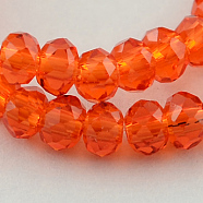 Transparent Glass Beads Strands, Faceted, Rondelle, Orange Red, 3x2mm, Hole: 0.5mm, about 160~165pcs/strand, 15.35 inch~15.75 inch(39~40cm)(X-GLAA-R135-2mm-21)
