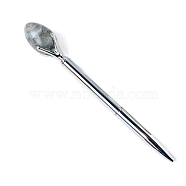 Natural Labradorite Egg Ball-Point Pen, Stainless Steel Ball-Point Pen, Office School Supplies, 155mm(PW-WG63249-16)