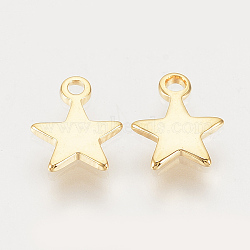 Brass Charms, Nickel Free, Real 18K Gold Plated, Star, 8x6x1mm, Hole: 1mm(X-KK-Q735-322G)