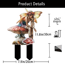 Fairy with Mushroom Acrylic Decorative Garden Stakes, Ground Insert Decor, for Yard, Lawn, Garden Decoration, Colorful, 300x200mm(PW-WG9C148-01)