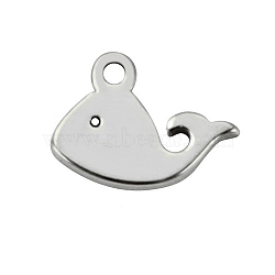 304 Stainless Steel Charms, Whale, Stainless Steel Color, 7x9x1mm, Hole: 1mm(STAS-CJC0008-20P)