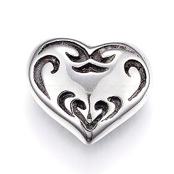 316 Surgical Stainless Steel Cufflinks, Heart, Antique Silver, 15x17.5x7.5mm; Pin: 1mm(STAS-G106-39AS)