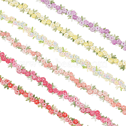 Elite 6 Yards 6 Colors Flower Polyester Embroidery Lace Ribbon, Clothes Accessories Decoration, Mixed Color, 5/8 inch(15mm), 1 yard/color(OCOR-PH0002-17)