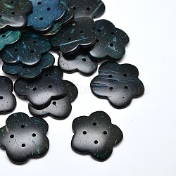 Flower 4-Hole Dyed Coconut Buttons, Marine Blue, 36~38x4~6mm, Hole: 2mm(X-BUTT-P008-24C)