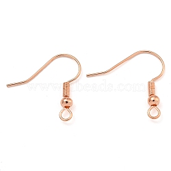 Brass Earring Hooks, with Beads, Lead Free, Rose Gold, 19mm, Hole: 1.5mm, 21 Gauge, Pin: 0.7mm(KK-Q362-RG-NF)