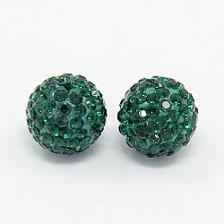 Grade A Rhinestone Beads, Pave Disco Ball Beads, Resin and China Clay, Round, Green, PP11(1.7~1.8mm), 10mm, Hole: 1.5mm(RB-B026-2)