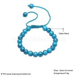 Adjustable Glass Braided Bead Bracelets, Round Ball, Turquoise, Inner Diameter: 3-3/8~2-1/8 inch(5.5~8.5cm)(BJEW-BB21241-I)