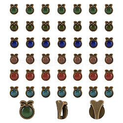 PandaHall Elite Alloy Slide Charms, with Opal, Flat Round with Bowknot, Bracelet Accessories, Antique Bronze, Mixed Color, 16.5x13x7.5mm, Hole: 11x2.5mm, 6 colors, 6pcs/color, 36pcs/box(PALLOY-PH0001-58AB)