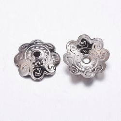 201 Stainless Steel Bead Caps, Flower, 8-Petal, Stainless Steel Color, 10.5x3mm, Hole: 1.5mm(STAS-G139-05P)