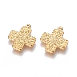 304 Stainless Steel Pendants, Cross, Golden, 21~21.5x18x2.5mm, Hole: 1.5mm(STAS-G176-49G)