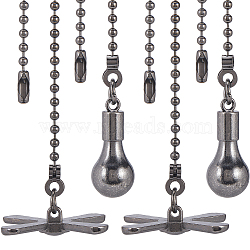 Alloy Ceiling Fan Pull Chain Extenders, with Ball Chains, Fan & Bulb Pendant, Gunmetal, 344~350x3mm, 2pcs/set(FIND-WH0418-76B)