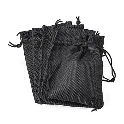 Polyester Imitation Burlap Packing Pouches Drawstring Bags, Black, 14x10cm(X-ABAG-R005-14x10-09)