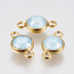 K9 Glass Links connectors, Faceted, with 304 Stainless Steel Findings, Ion Plating (IP), Flat Round, Golden, Sky Blue, 17.5x10x6mm, Hole: 2.5mm(STAS-F139-042G-04)