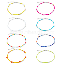 8Pcs 8 Colors Glass Seed Braided Flower Beaded Necklaces Set for Women, Mixed Color, 14.09 inch(35.8cm), 1Pc/color(NJEW-AN0001-32)