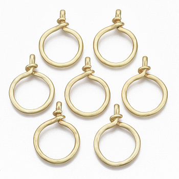 Alloy Pendants, Matte Style, Cadmium Free & Nickel Free & Lead Free, Ring, Real 14K Gold Plated, 42.5x30.5x7mm, Hole: 2.5mm