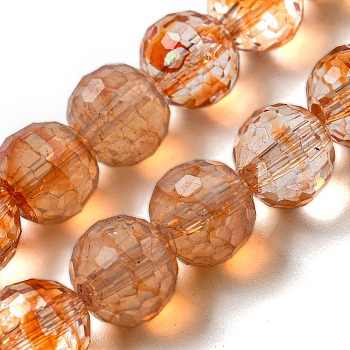 Baking Painted Glass Bead Strands, Faceted, Round, Chocolate, 8mm, Hole: 1.2mm, about 50pcs/strand, 14.37 inch(36.5cm)