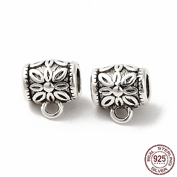 Thailand Sterling Silver Tube Bail Pendants, Loop Bails, Barrel with Flower Pattern, Antique Silver, 8x7.5x6mm, Hole: 1.4mm, Inner Diameter: 3mm