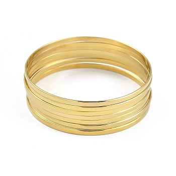 7Pcs Flat Vacuum Plating 201 Stainless Steel Bangles Sets for Women, Golden, Inner Diameter: 2-1/2 inch(6.5cm)