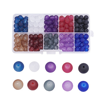 Transparent Glass Beads, Frosted, Round, Mixed Color, 8mm, Hole: 1.3~1.6mm, about 200~205pcs/box