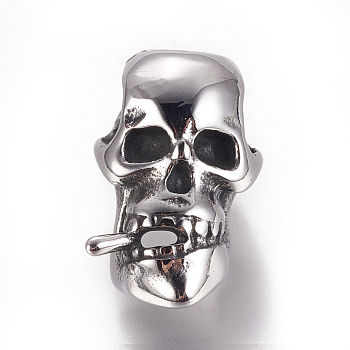 304 Stainless Steel Beads, Skull, Antique Silver, 22x14x15mm, Hole: 6mm