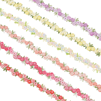 Elite 6 Yards 6 Colors Flower Polyester Embroidery Lace Ribbon, Clothes Accessories Decoration, Mixed Color, 5/8 inch(15mm), 1 yard/color