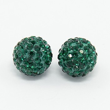 Grade A Rhinestone Beads, Pave Disco Ball Beads, Resin and China Clay, Round, Green, PP11(1.7~1.8mm), 10mm, Hole: 1.5mm