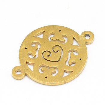 Vacuum Plating 304 Stainless Steel Links connectors, Flat Round, Golden, 20.5x15x1mm, Hole: 1.5mm