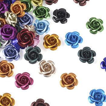 108Pcs 18 Colors Aluminum Beads, Oxidation, Rose, Mixed Color, 15x15x9mm, Hole: 1.4mm, 6pcs/color