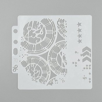 Large Plastic Reusable Drawing Painting Stencils Templates, for Painting on Scrapbook Fabric Tiles Floor Furniture Wood, Clock Pattern, 130x140x0.3mm, Hole: 7mm and 7x12mm