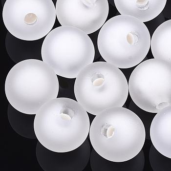 Transparent Acrylic Beads, Rubber Style, Bead in Bead, Half Drilled Beads, Round, WhiteSmoke, 15.5x15mm, Half Hole: 3.5mm