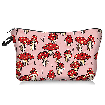 Rectangle Polyester Cosmetic Storage Bags, Mushroom Print Zipper Pouches for Makeup Storage, Misty Rose, 13.5x22cm