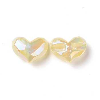 Opaque Acrylic Beads, AB Color Plated, Faceted, Heart, Champagne Yellow, 26x34.5x16mm, Hole: 4mm