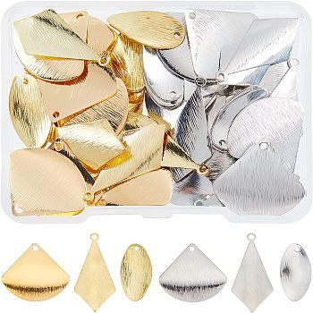 60Pcs 3 Style Rack Plating Brass Pendants, Long-Lasting Plated, Rhombus & Triangle & Leaf, Mixed Color, 20pcs/style