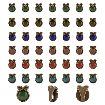 PandaHall Elite Alloy Slide Charms, with Opal, Flat Round with Bowknot, Bracelet Accessories, Antique Bronze, Mixed Color, 16.5x13x7.5mm, Hole: 11x2.5mm, 6 colors, 6pcs/color, 36pcs/box