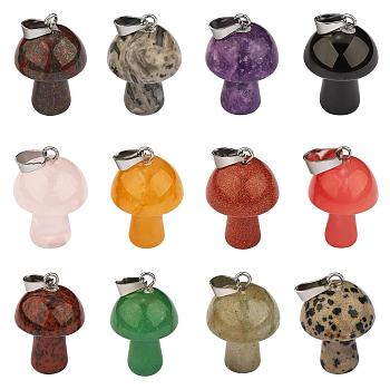 12 Pieces Gemstone Mushroom Charm Pendant Crystal Mushroom Natural Stone Pendants Mixed Color for Jewelry Necklace Earring Making Crafts, Mixed Color, 22.5x15mm, Hole: 3.5mm