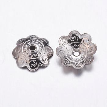 201 Stainless Steel Bead Caps, Flower, 8-Petal, Stainless Steel Color, 10.5x3mm, Hole: 1.5mm