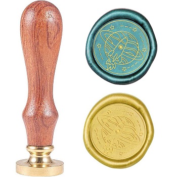 Wax Seal Stamp Set, Sealing Wax Stamp Solid Brass Head,  Wood Handle Retro Brass Stamp Kit Removable, for Envelopes Invitations, Gift Card, Planet Pattern, 83x22mm