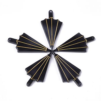 Cellulose Acetate(Resin) Pendants, Umbrella, Black, 39.5x19~19.5x2.5mm, Hole: 1.2mm