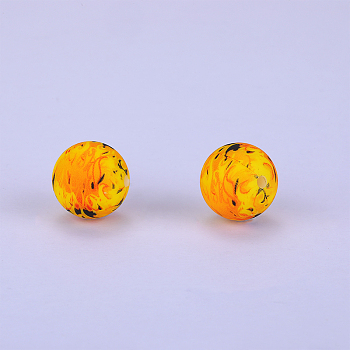Printed Round Silicone Focal Beads, Orange, 15x15mm, Hole: 2mm