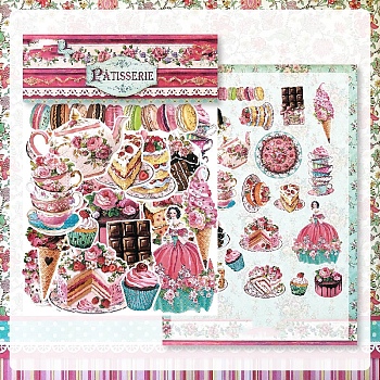 40Pcs Retro Dessert Theme Paper Self Adhesive Stickers, for DIY Scrapbooking, Food, Packing: 125x90mm