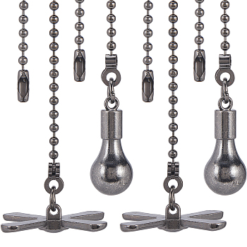 Alloy Ceiling Fan Pull Chain Extenders, with Ball Chains, Fan & Bulb Pendant, Gunmetal, 344~350x3mm, 2pcs/set