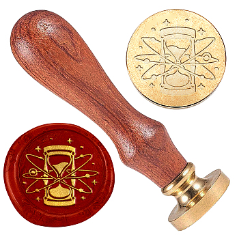 Wax Seal Stamp Set, Golden Plated Sealing Wax Stamp Solid Brass Head, with Retro Wood Handle, for Envelopes Invitations, Gift Card, Sandglass, 83x22mm, Head: 7.5mm, Stamps: 25x14.5mm