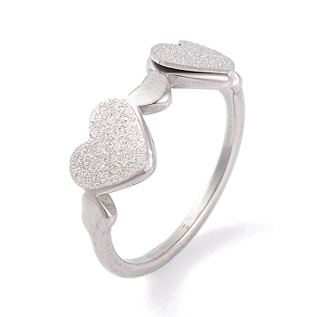 304 Stainless Steel Heart Finger Ring for Women, Stainless Steel Color, 7mm, US Size 6~9(16.5~18.9mm)