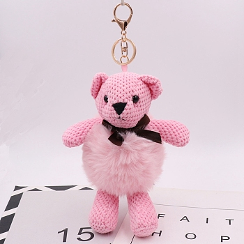 Imitation Rabbit Fur Keychain, Bear, Pink, 28cm